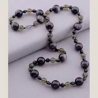 Намисто Обсідіан, Раухтопаз, Чеський кришталь 57 см