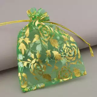 Мішечок з органзи подарунковий 120х90 мм (зелений, на шнурку)