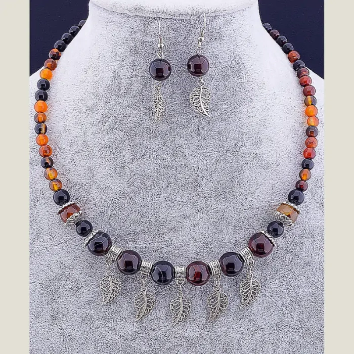 🏷️️ Намисто + Сережки Сердолік 46 см ss_12755