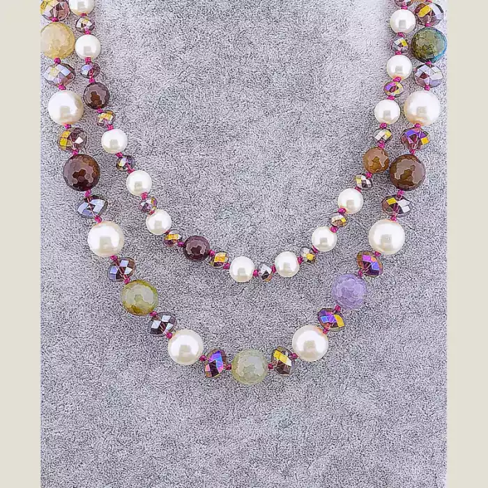 🏷️️ Намисто Агат, Майорка, Чеський кришталь 52 см ss_76149