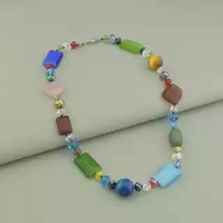 Намисто Котяче око, Агат, Чеський кришталь 53 см.