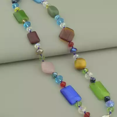 🏷️️ Намисто Котяче око, Агат, Чеський кришталь 53 см. F-95472