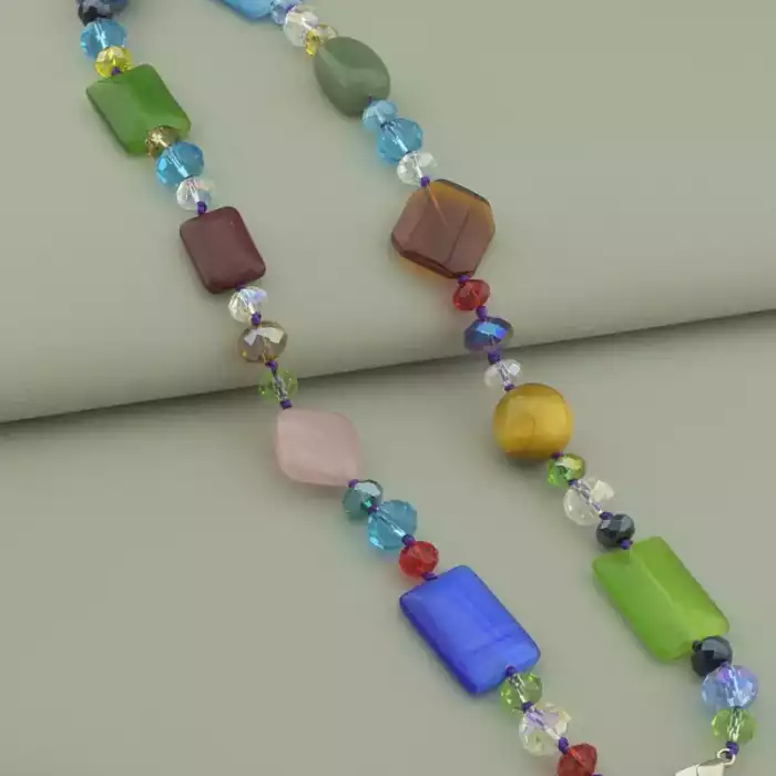 🏷️️ Намисто Котяче око, Агат, Чеський кришталь 53 см. ss_95472