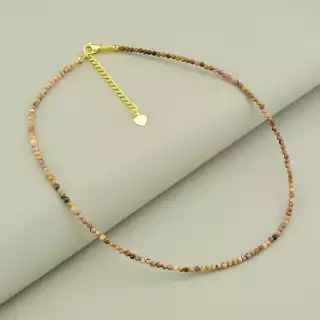 Підвіска з родонітом грань (37 см, рожево-коричнева, позолота 18к)