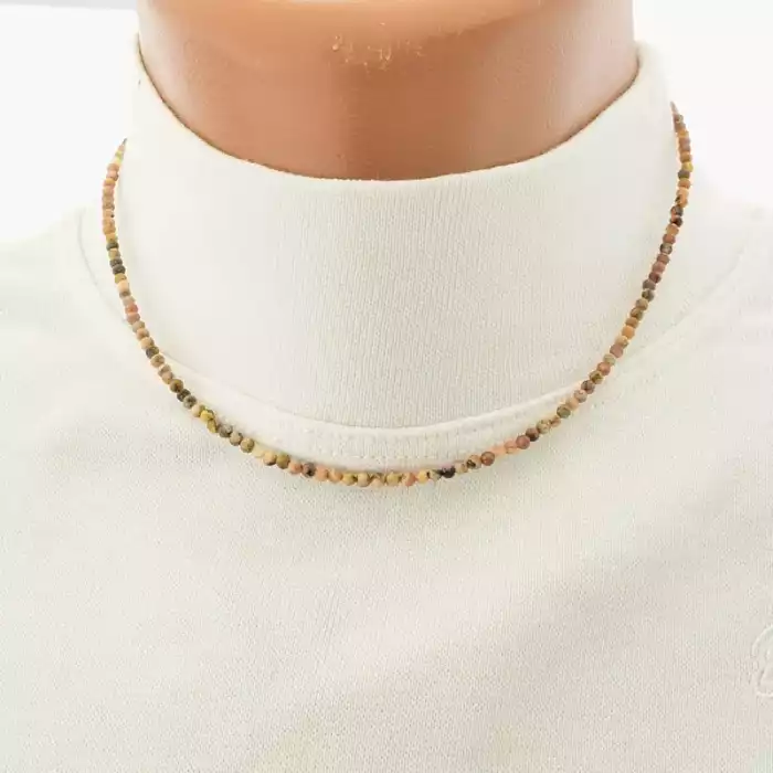 🏷️️ Підвіска з родонітом грань (37 см, рожево-коричнева, позолота 18к) ss_104759