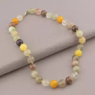 Намисто Яшма, Полуничний кварц, Гірський кришталь 49 см