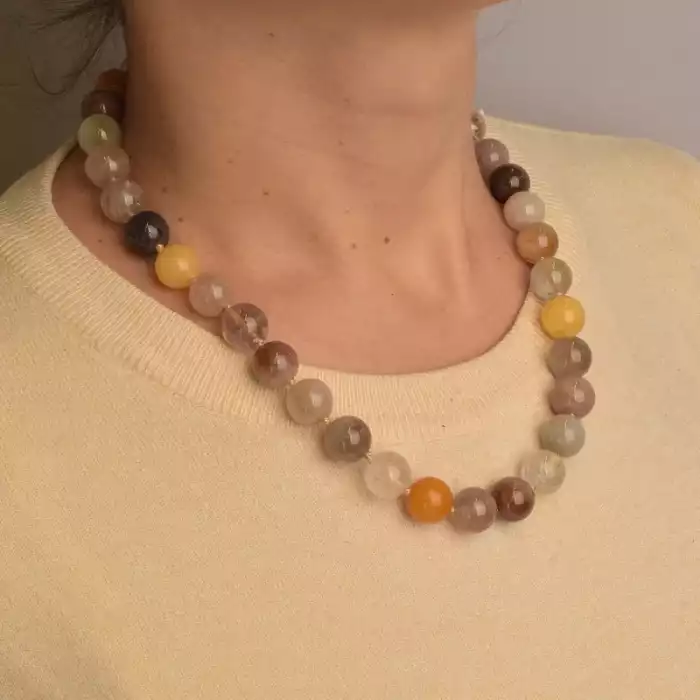 🏷️️ Намисто Яшма, Полуничний кварц, Гірський кришталь 49 см ss_80172