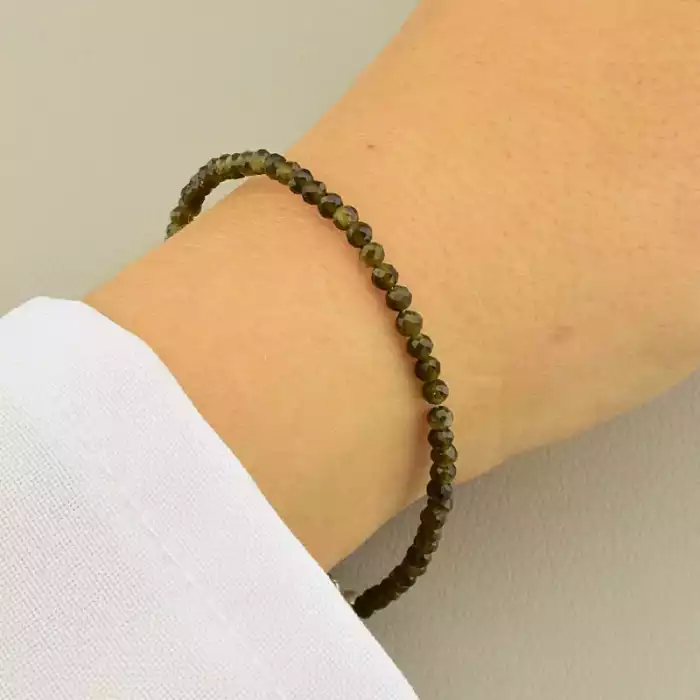 🏷️️ Браслет Обсидіан Срібло (16,5 см, карабін, грань, сірий, срібний) ss_104959