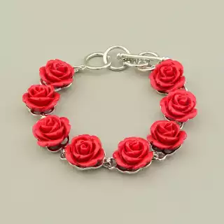 Браслет петля полімерна глина (18 см, метал, з петлею, червоний, срібний)