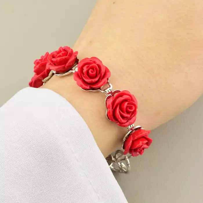 🏷️️ Браслет петля полімерна глина (18 см, метал, з петлею, червоний, срібний) ss_105268