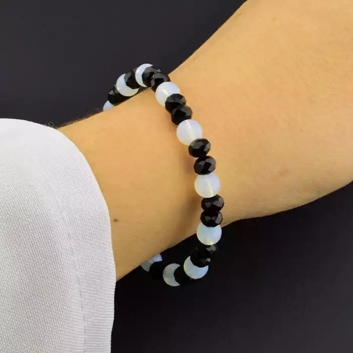 🏷️️ Браслет на резинці Місячний камінь, Чеський кришталь 18 см F-105777