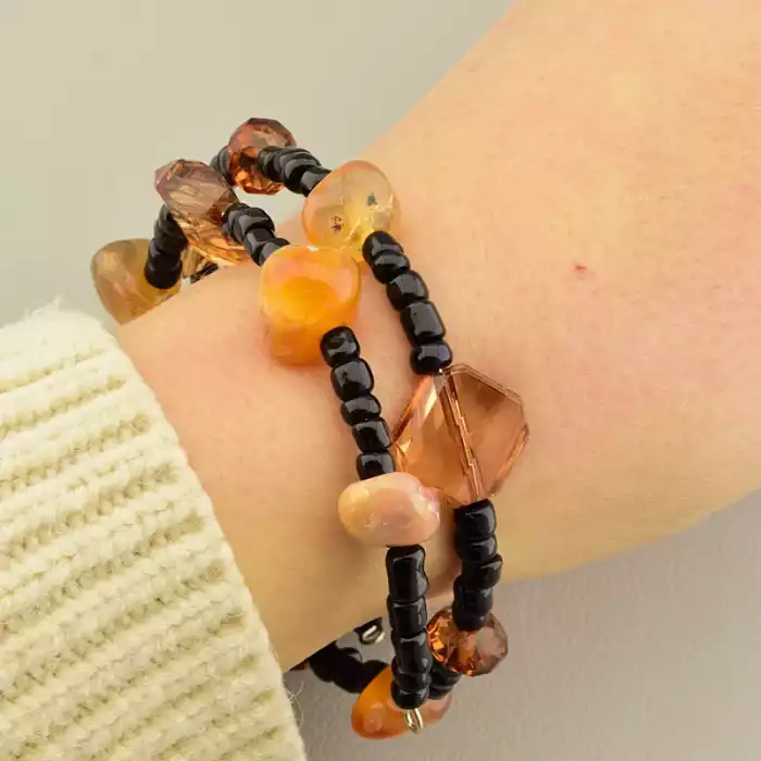 🏷️️ Браслет Сердолік, Чеський кришталь, Бісер 17 см ss_105977