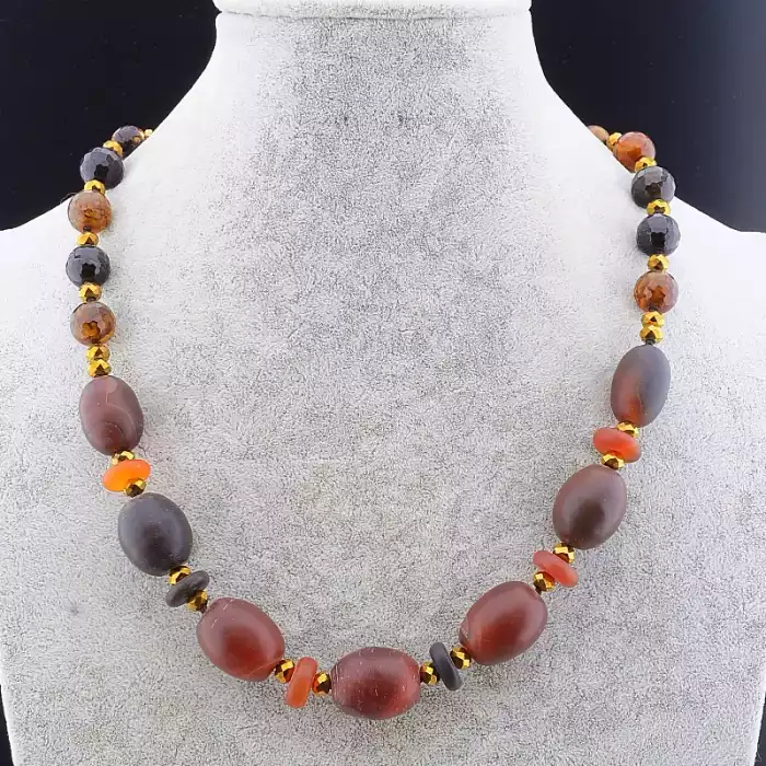 🏷️️ Намисто Сердолік, Агат, Чеський кришталь 56 см. ss_91703