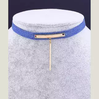 Чокер синій з кулоном FJ тканина 30 см (застібка карабін)