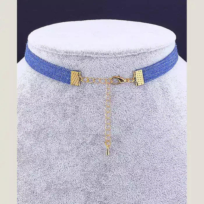 🏷️️ Чокер синій з кулоном FJ тканина 30 см (застібка карабін) ss_37412