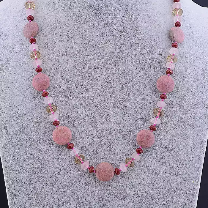 🏷️️ Намисто Родонит, Чеський кришталь 61 см ss_79647