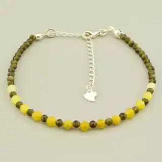 Браслет Обсидіан Срібло (17 см, карабін, грань, сірий, жовтий, срібний)