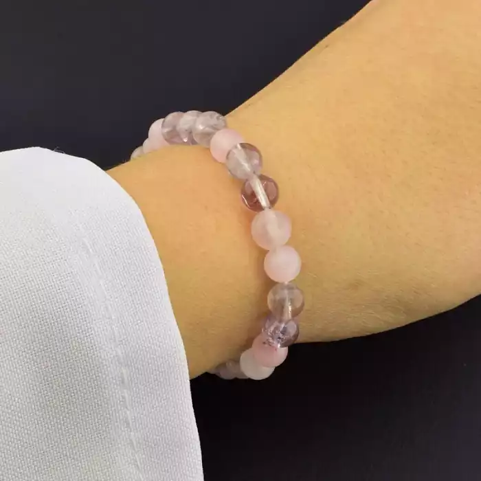 🏷️️ Браслет на резинці Аметист, Рожевий кварц 16 см ss_105778