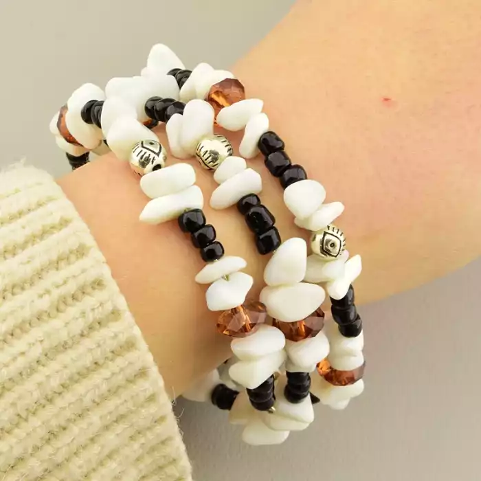 🏷️️ Браслет Бісер, Кахолонг, Чеський кришталь ss_105978