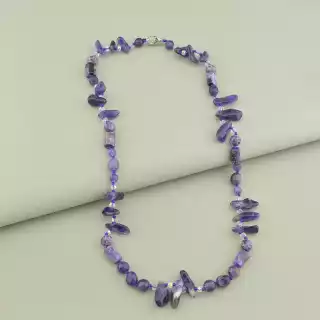 Намисто Аметист, Чароіт, Чеський кришталь 59 см.