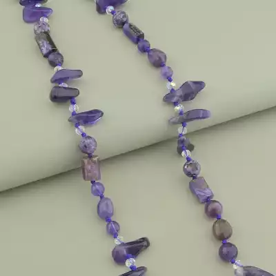 🏷️️ Намисто Аметист, Чароіт, Чеський кришталь 59 см. F-98478