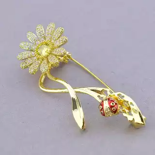 Брошка шпилька квітка Xuping Фіаніт (позолота 18к лимонна)