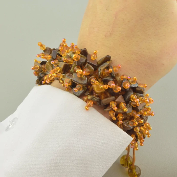 🏷️️ Намиста + Браслет Тигрове око, Бісер 48 см. ss_92965