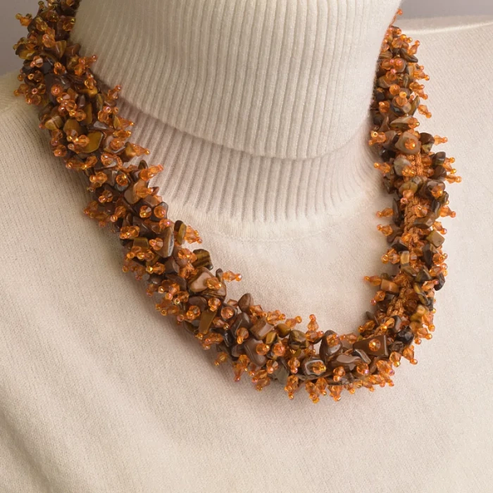 🏷️️ Намиста + Браслет Тигрове око, Бісер 48 см. ss_92965