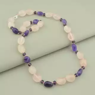 Намисто Аметист, Рожевий кварц, Чеський кришталь 58 см.