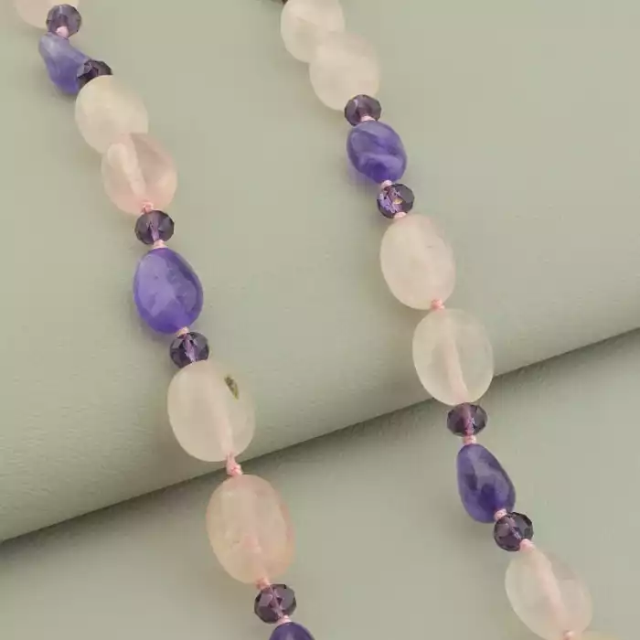 🏷️️ Намисто Аметист, Рожевий кварц, Чеський кришталь 58 см. ss_101663