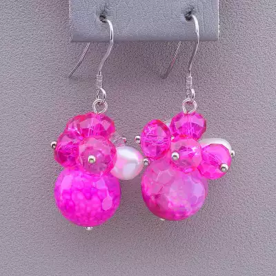 Сережки петля Агат, Чеський кришталь, Перли