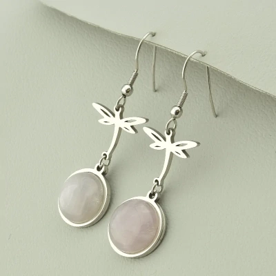 Сережки Stainless Steel Рожевий кварц
