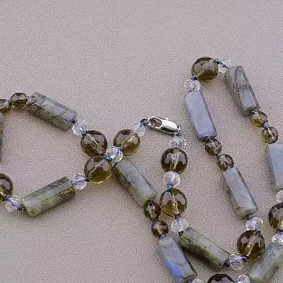 🏷️️ Намисто Лабрадор, Раухтопаз, Чеський кришталь 47 см F-82780