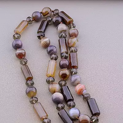 🏷️️ Намисто Агат, Чеський кришталь 63 см F-82892