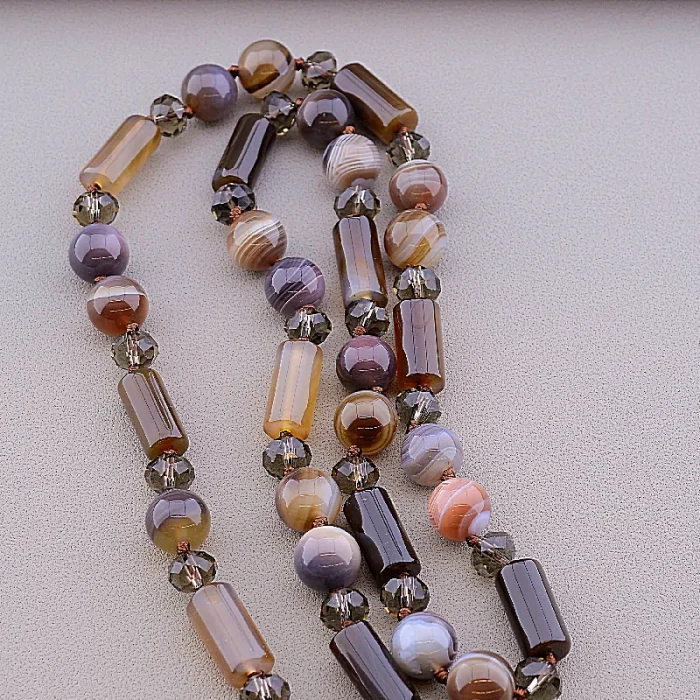 🏷️️ Намисто Агат, Чеський кришталь 63 см ss_82892
