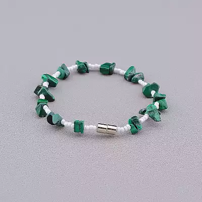 🏷️️ Браслет на магнітній застібці Малахіт, Бісер 18 см F-84992