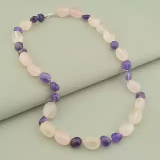 Намисто Аметист, Рожевий кварц 51 см.