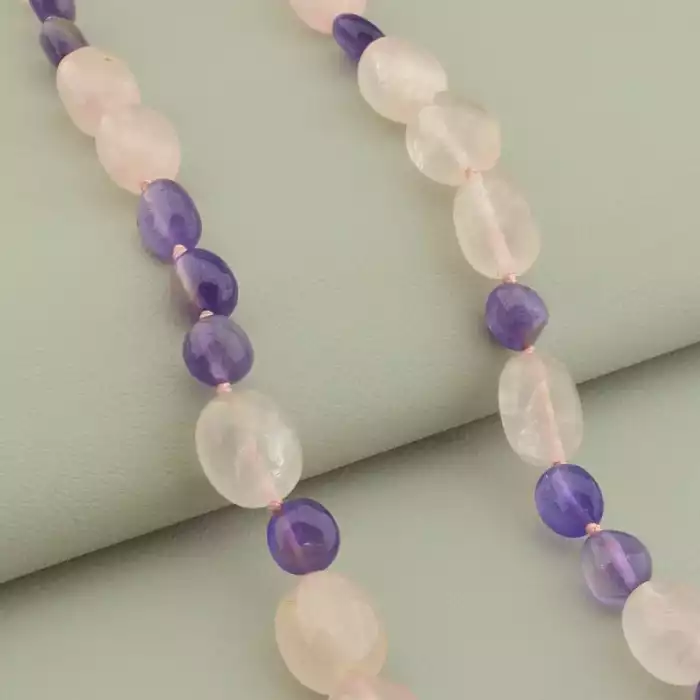 🏷️️ Намисто Аметист, Рожевий кварц 51 см. ss_101664