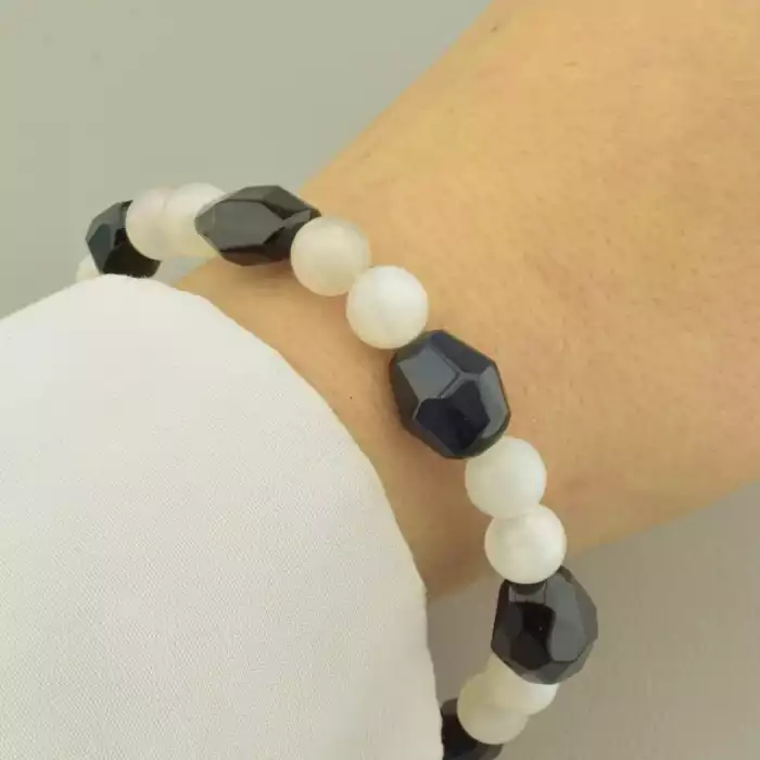 🏷️️ Браслет резинка Турмалін, Місячне каміння, Соколине око 20 см. ss_101864