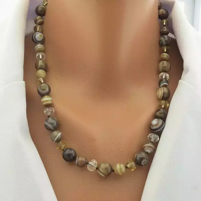 🏷️️ Намисто Агат, Чеський кришталь 48 см. ss_102264