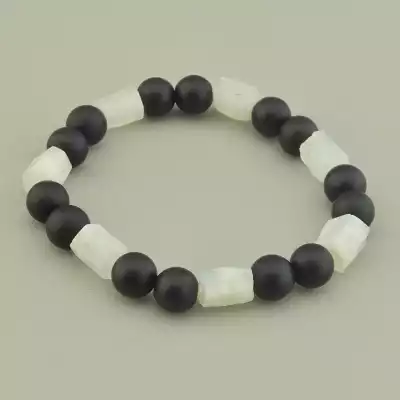 🏷️️ Браслет резинка Місячний камінь, Шунгіт 16 см. F-97595