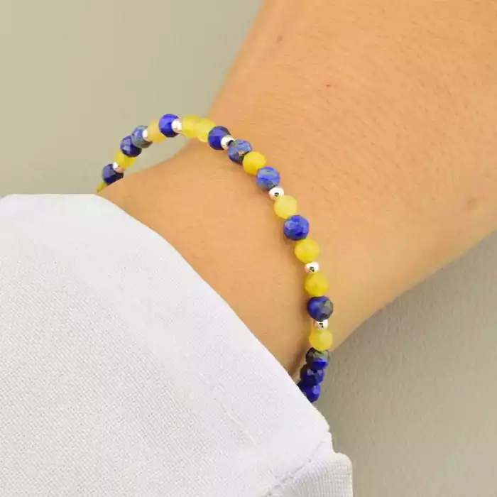 🏷️️ Браслет Лазуріт Кварц (17 см, карабін, грань, синій, жовтий, срібний) ss_104962