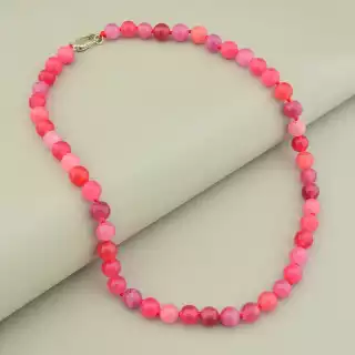 Намисто агат (45 см, з карабіном, сталь, 8,5 мм, малиновий, рожевий, срібний)