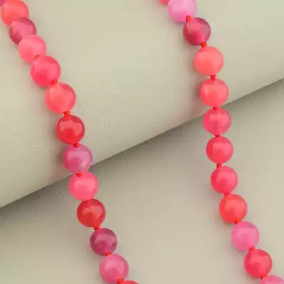 🏷️️ Намисто агат (45 см, з карабіном, сталь, 8,5 мм, малиновий, рожевий, срібний) F-105271