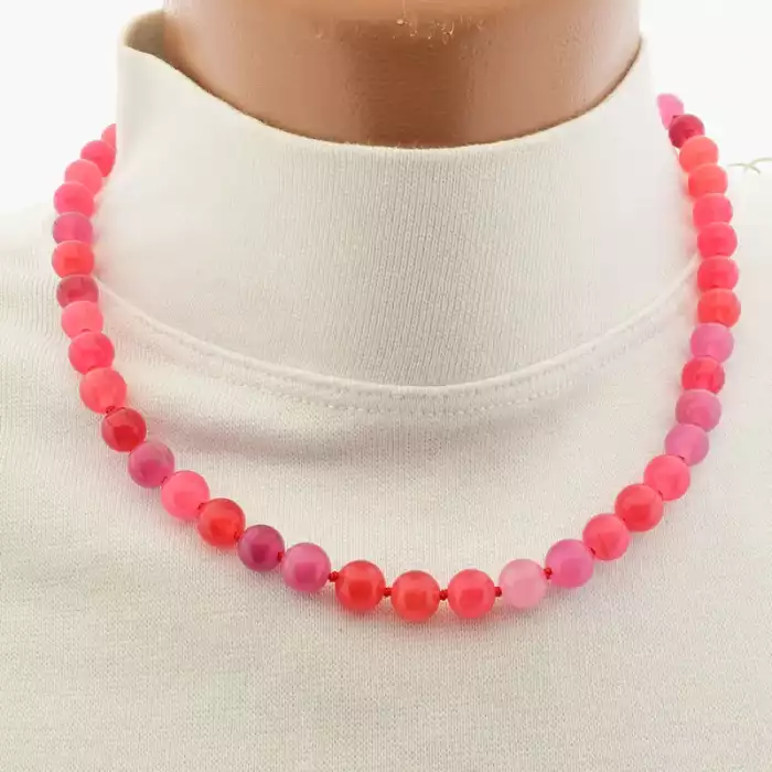 🏷️️ Намисто агат (45 см, з карабіном, сталь, 8,5 мм, малиновий, рожевий, срібний) ss_105271