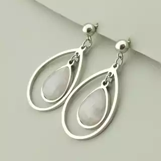 Сережки пусети Stainless Steel Рожевий кварц