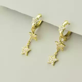 Сережки зірки кільця (конго) Фіаніт (позолота 18к лимонна)