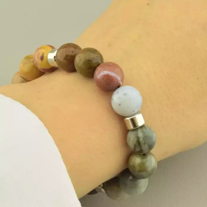 🏷️️ Браслет резинка Яшма, Тигрове око 17 см. ss_102065