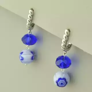 Сережки з англійським замком Лемпворк (скло, родій)