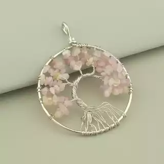 Кулон дерево Рожевий кварц 60x50мм.